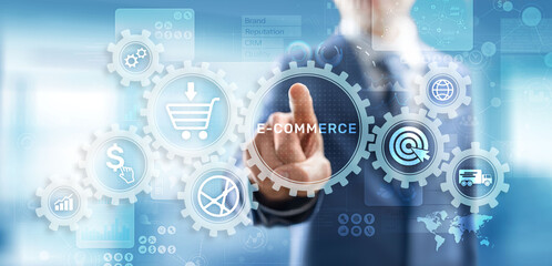 Fototapeta na wymiar E-commerce business online digital internet shopping concept on virtual screen.