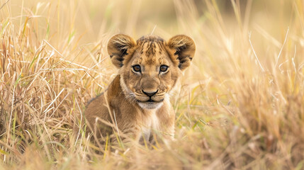 A lion cub in the savannah