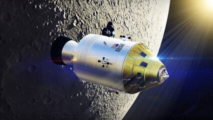 Nasa Apollo command and service module spacecraft orbiting the moon - obrazy, fototapety, plakaty