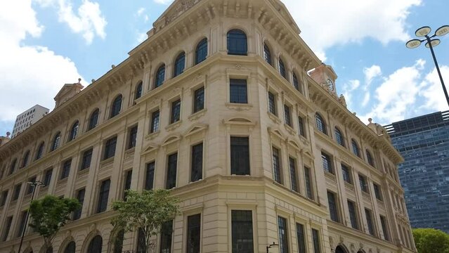 Ornate facade of the old Palacio dos Correios, a landmark building in Sao Paulo, Brazil