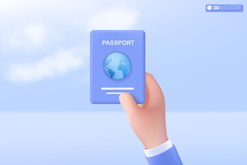 3d hand and passport book icon symbol. holiday, vacation, security, Transport, international travel and tourism, modern concept. 3D vector isolated illustration, Cartoon pastel Minimal style.