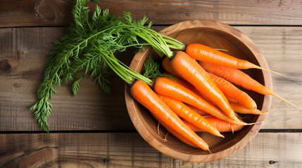 Carrot in a wooden bowl on a table