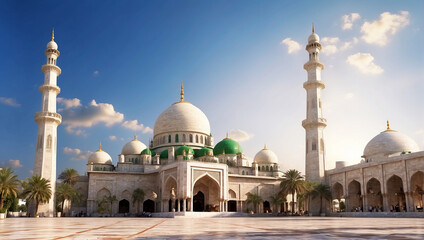 Celebrating eid ul fitre with mosque and islamic background - obrazy, fototapety, plakaty