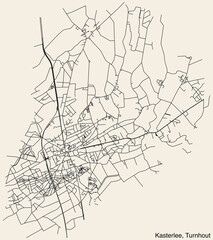 Detailed hand-drawn navigational urban street roads map of the KASTERLEE COMMUNE of the Belgian municipality of TURNHOUT, Belgium with vivid road lines and name tag on solid background