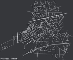 Detailed hand-drawn navigational urban street roads map of the VOSSELAAR COMMUNE of the Belgian municipality of TURNHOUT, Belgium with vivid road lines and name tag on solid background