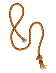 Knotted ropes with tassels and holes. Knot cord curve, rope sailor marine. Curtain tassels, realistic rope elements. Isolated marine twisted loops. Vector illlustration