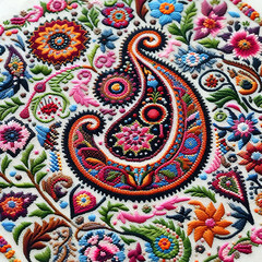 Paisley Elegance: Cross-Stitch Embroidery Adorned with Woolen Threads