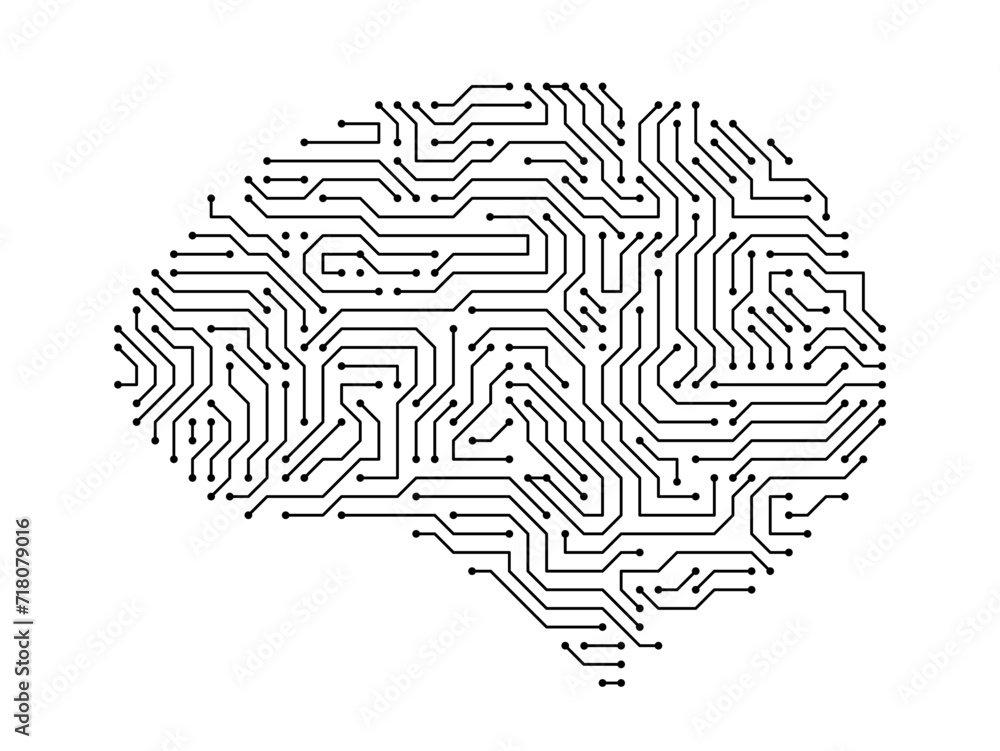 Fototapete circuit board brains. artificial intelligence microchip, ai chip and digital brain processor vector 
