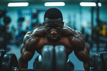 An athlete lifting heavy weights in a gym - obrazy, fototapety, plakaty