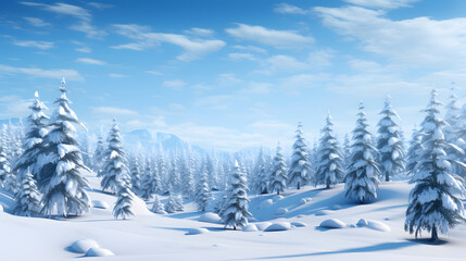 Fototapeta na wymiar natural scenery of pine forest with thick snow