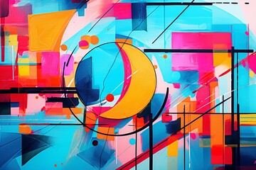 An abstract design featuring vibrant colors and intersecting shapes, creating a visually dynamic and attention-grabbing composition.