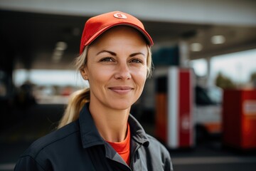 Portrait of a middle aged female worker at gas station