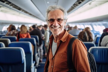 Portrait of a senior man on commercial plane