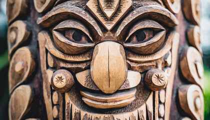 Wood Carved Tiki God Totem Statue - obrazy, fototapety, plakaty