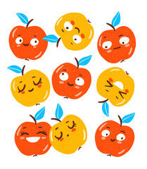 Cute apple characters isolated on white background for Your happy design