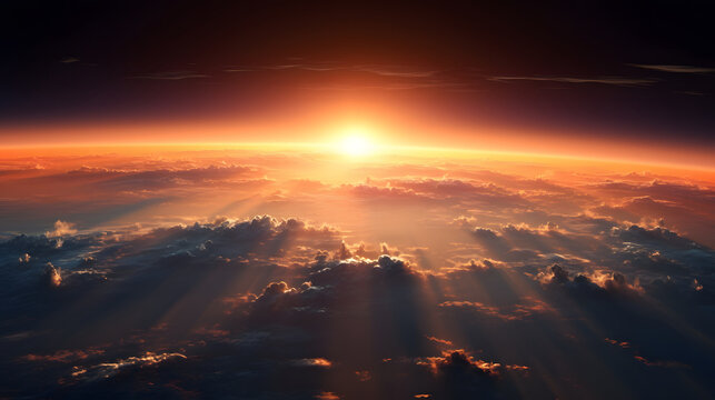sunrise view from space, horizon, beautiful view