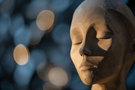 sophistication of a sculpted figure, with gentle shadows and a fancy modern blurry background, evoking a sense of refined beauty and artistic mastery