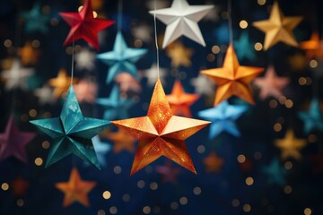 Colorful Hanging Stars with Glittery Background