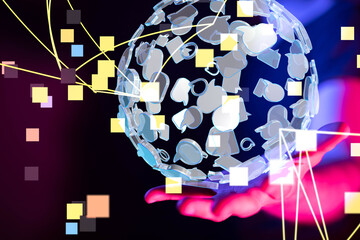 touching global network and data exchanges over the world 3D rendering