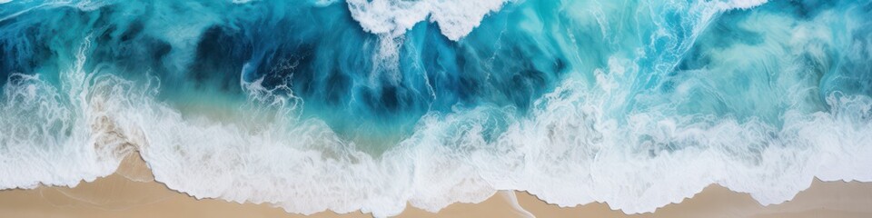 Fototapeta na wymiar Sea surf and sand, top view. Generative AI