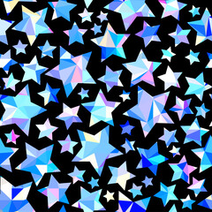 Obraz premium Iridescent stars on pink background. Random stars pattern. Vector seamless illustration.