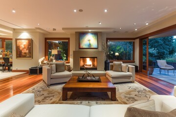 Elegant Living Room with Fireplace and View