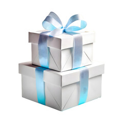 Festive concept white gift boxes with ribbon isolated on transparent background