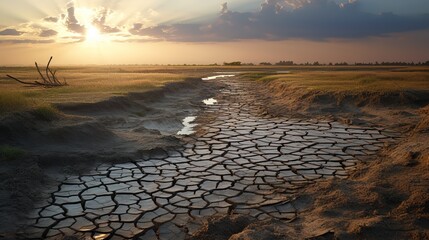 A land experiencing drought with cracked soil. generative AI
