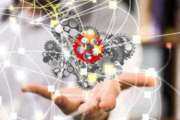 Business, Internet and technology concept. Business select gear icon on virtual screen.