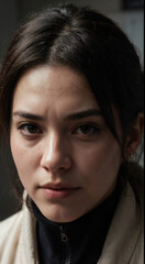 Fototapeta premium An image where a model's eyes tell a story, combining the elements of a genuine smile, striking beauty, and a close-up focus on the face, creating a compelling and emotive portrait