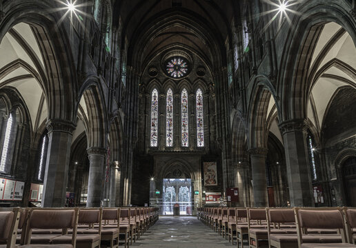Edinburgh, Scotland - Jan 16, 2024 - Interior view of St Mary's Episcopal Cathedral or the Cathedral Church of Saint Mary the Virgin. is a cathedral of the Scottish Episcopal Church in Edinburgh.