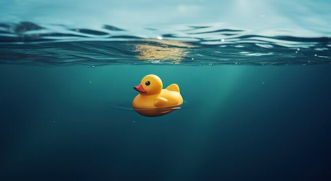 A yellow rubber duck on the water