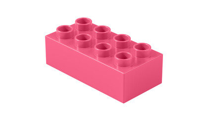 Camellia Rose Plastic Lego Block Isolated on a White Background. Children Toy Brick, Perspective View. Close Up View of a Game Block for Constructors. 3D Rendering. 8K Ultra HD, 7680x4320, 300 dpi