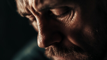 Close-up of a poet lost in thought, conveying introspection and depth in their facial expressions, remarkable faces, poet portrait, hd, introspective with copy space - obrazy, fototapety, plakaty