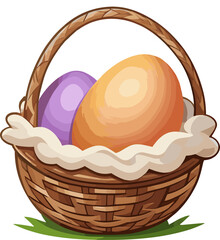 Fototapeta premium Eggs in a basket cartoon vector isolated in transparent background png