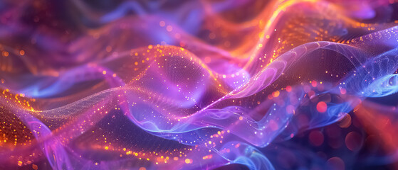 Abstract background with glow lines, feel chiffon fabric glitter galaxy colorful light purple, Background texture 21:9