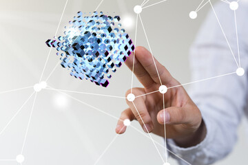 Neural network 3D illustration. Big data and cybersecurity