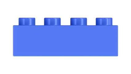 Coral Blue Block Isolated on a White Background. Close Up View of a Plastic Children Game Brick for Constructors, Front View. High Quality 3D Rendering with a Work Path. 8K Ultra HD, 7680x4320