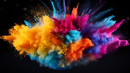 A powder explosion that is colorful on a black background.