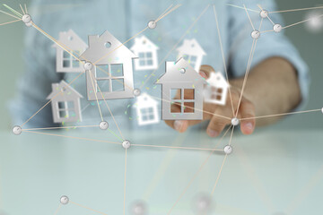 home data. Digital cyberspace with particles and Digital data network connections concept.