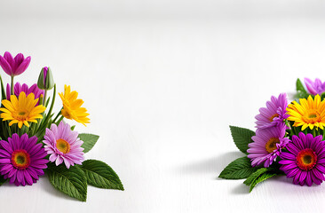 Flowers decoration on a white background. Floral banner. Copy place.