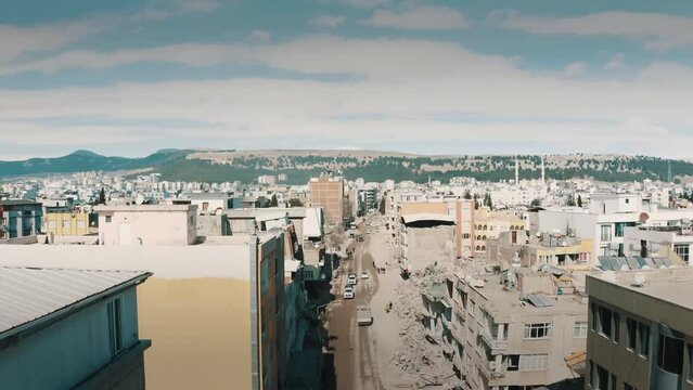 Aerial view of Hatay and Gaziantep earthquake 4k. Turkey Earthquake 2023