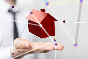 home data. Digital cyberspace with particles and Digital data network connections concept.