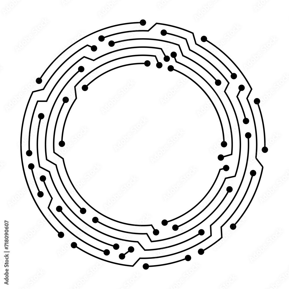 Aufkleber circuit board circle frame. abstract digital round frame, hardware board and electronic motherboard 