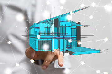 home data. Digital cyberspace with particles and Digital data network connections concept.