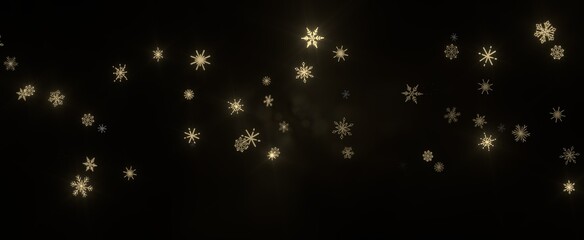 Obraz premium Snowflakes - golden openwork shiny snowflakes, star, 3D rendering.