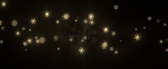 Snowflakes - golden openwork shiny snowflakes, star, 3D rendering.