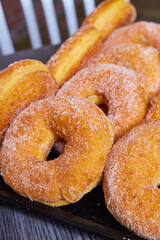 Freshly Baked Sugar-Coated Donuts Close-Up Perspective