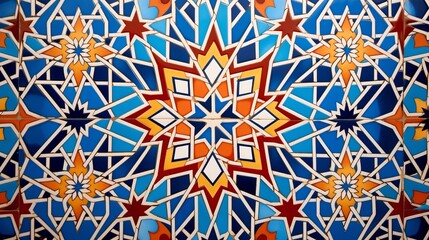 The background is made up of moroccan tiles.