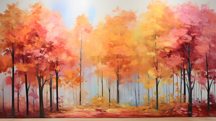 illustration of a forest in autumn, colorful leaves, natural colors